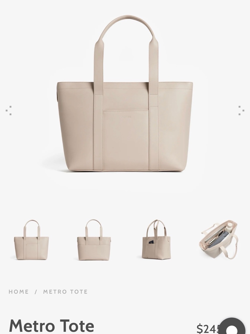 Monos Metro Tote - Ivory Vegan Leather Travel Tote Bag